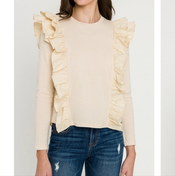 🇺🇸 Anthropologie NWTs Karina Ruffled Sweatshirt - Picture 10 of 13